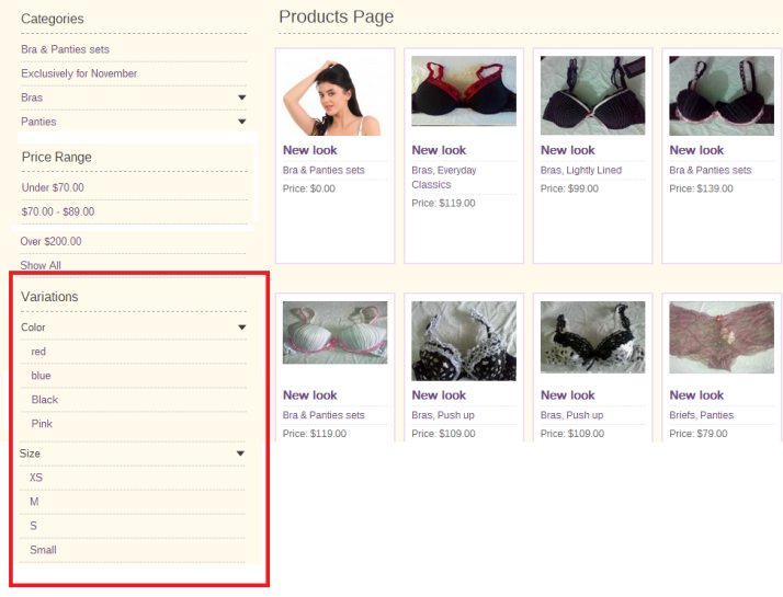 wp-ecommerce  product variation filter with expand collapase
